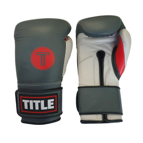 Title Leather Sparring Gloves: Dark Grey, Light Grey and Red
