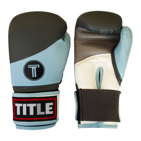 Title Impact Training Gloves: Powerhide - Powder Blue, Grey and White