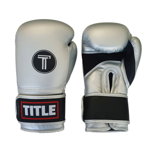 Title Leather Sparring Gloves: Matt Silver and Black