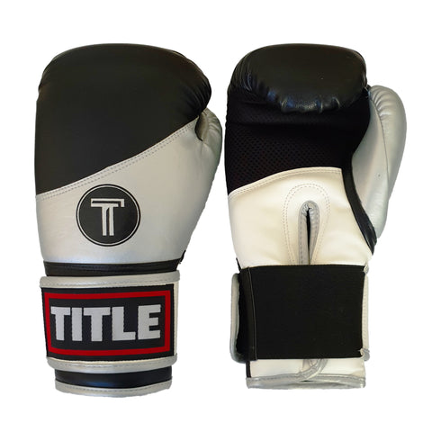 Title Impact Training Gloves: Powerhide - Matt Silver, Black and White