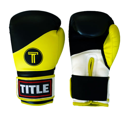 Title Impact Training Gloves: Powerhide - Yellow, Black and White