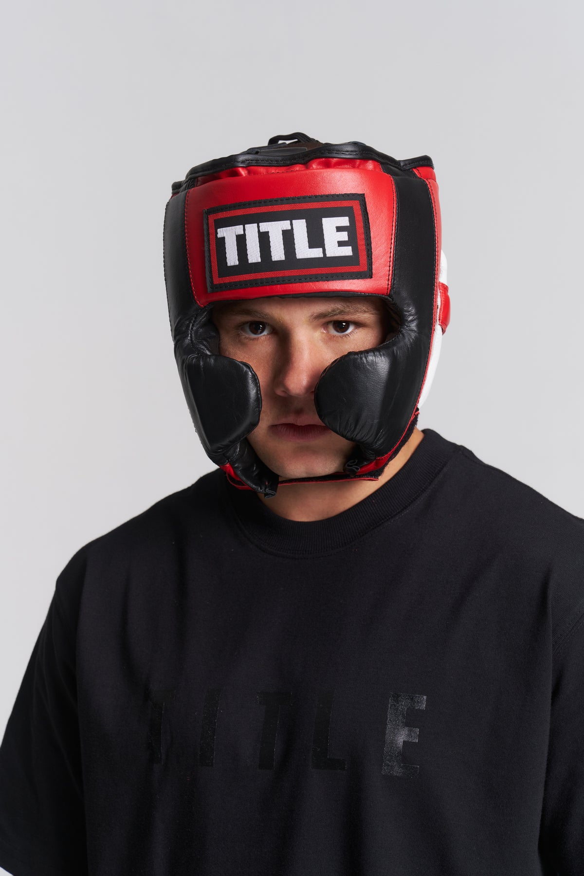 TITLE Leather Training Headgear: Cheek Protectors, Open Chin