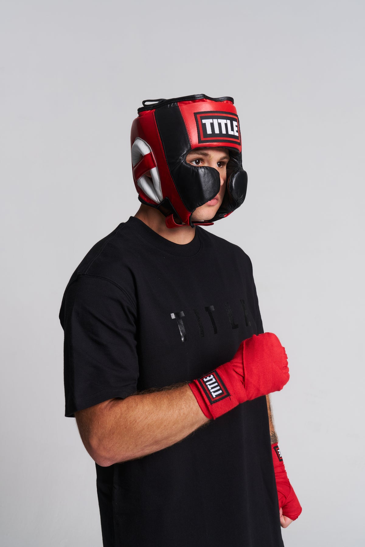 TITLE Leather Training Headgear: Cheek Protectors, Open Chin