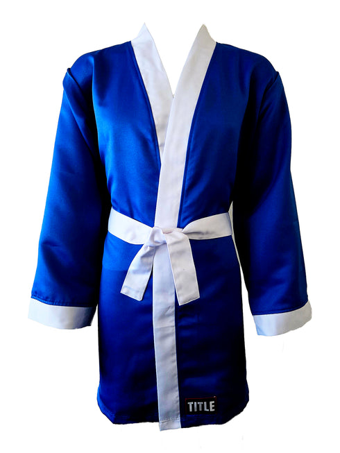 Title Fingertip Robe: Blue with White Trim