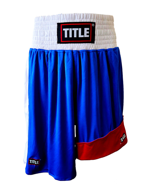 Title Boxing Trunks: Reversible - Red One Side and Blue One Side