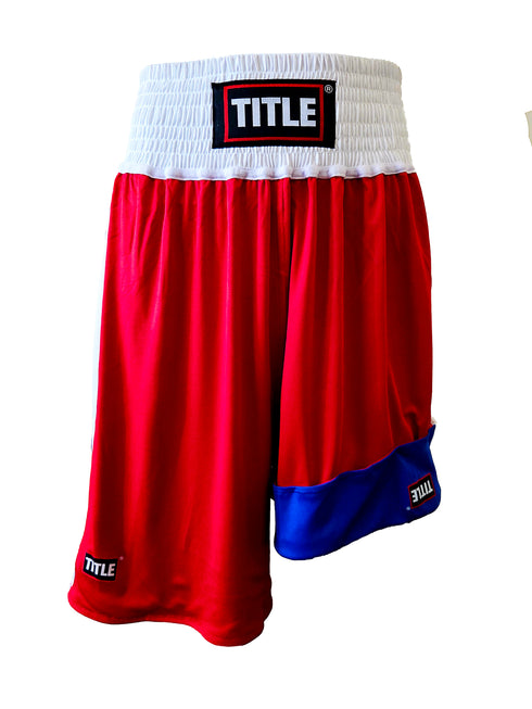 Title Boxing Trunks: Reversible - Red One Side and Blue One Side