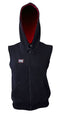 Title: Sleeveless Hoodie: Black with Red Trim