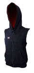 Title: Sleeveless Hoodie: Black with Red Trim