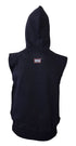 Title: Sleeveless Hoodie: Black with Red Trim