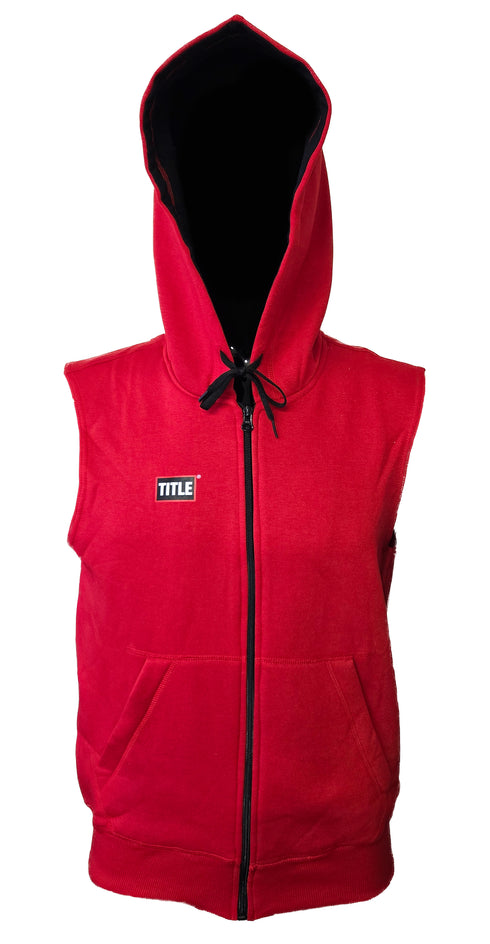 Title Sleeveless Hoodie: Red with Black Trim