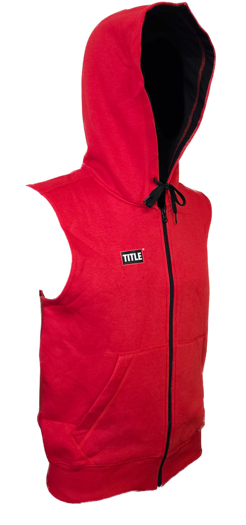 Title Sleeveless Hoodie: Red with Black Trim