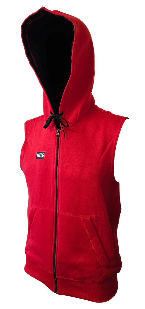 Title Sleeveless Hoodie: Red with Black Trim