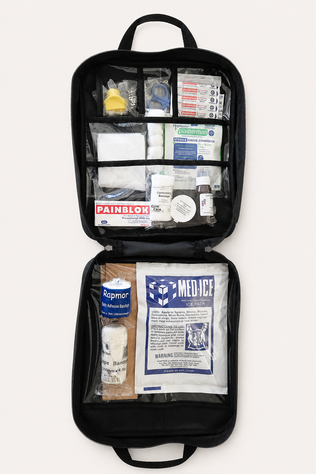 TITLE First Aid Kit: Stocked Bag for Gyms and Corners