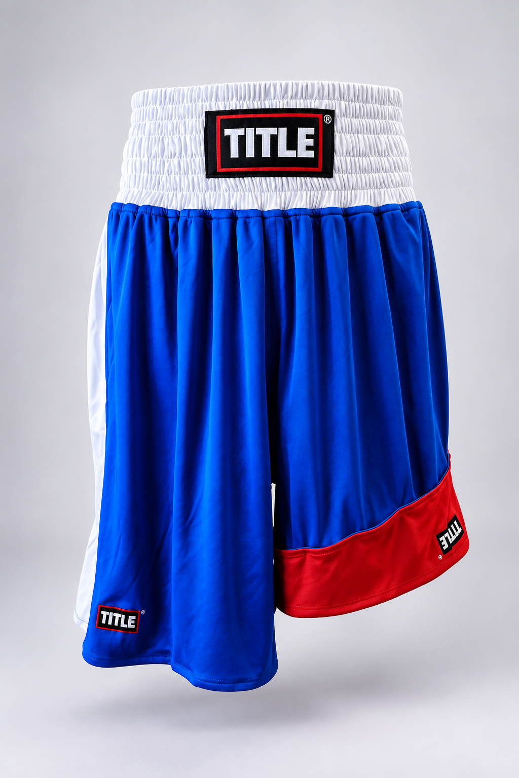 TITLE Reversible Boxing Trunks: SANABO Approved, Red and Blue