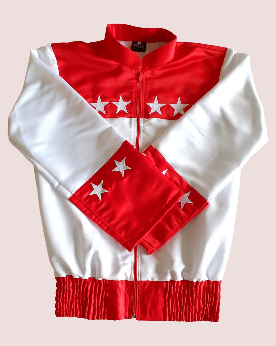 Cornerman's Jacket long sleeves White with red TITLE Boxing South