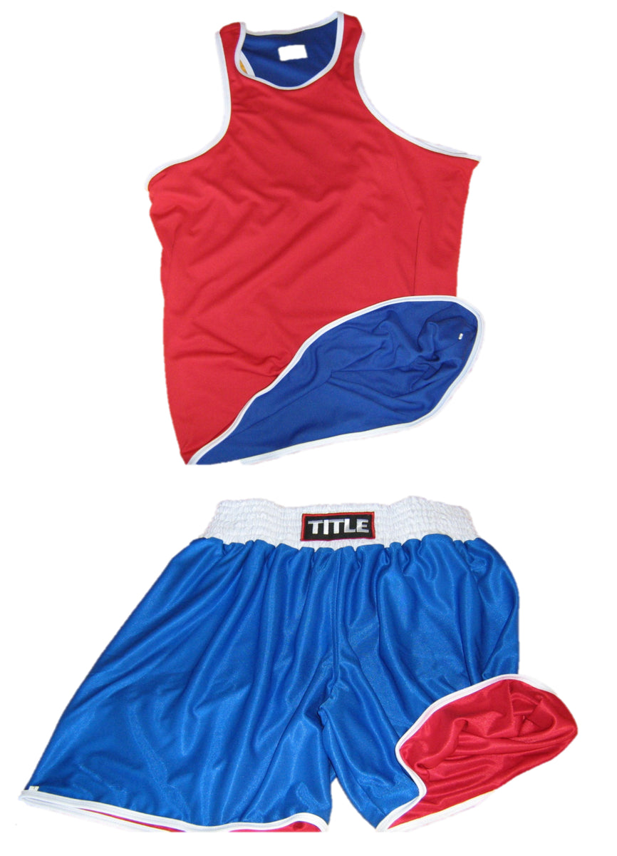 Title Boxing Trunks: Reversible - Red One Side and Blue One Side ...